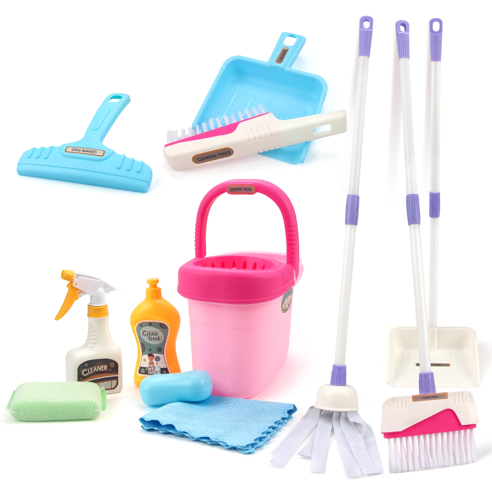 Cleaning Set Simulated Housework Set Broom Dustpan Bucket Mop Educational Pretend Play Toys For Kids Gifts 12Pcs/Set cleaning toys,children pretend play toys,mini broom dustpan set
