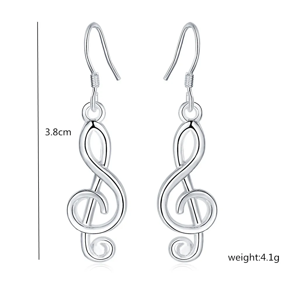 925 Sterling Silver Music Note Drop Earrings for Women Holiday Party Wedding Jewelry