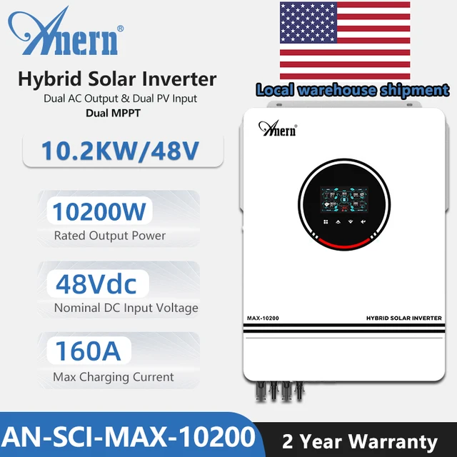 10.2KW 8200W 10200W Off Grid Dual MPPT อินเวอร์เตอร์พลังงานแสงอาทิตย์ HYBRID 160A 230V PURE Sine WAVE DC 48V สําหรับแบตเตอรี่ Charger 1