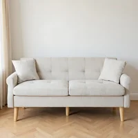 KOMHTOM Диван 2-местный, 2-местный диван с 2 подушками, небольшой тканевый диван, кухонный диван с подлокотником, мини-диван с мягкой подкладкой — изображение 4