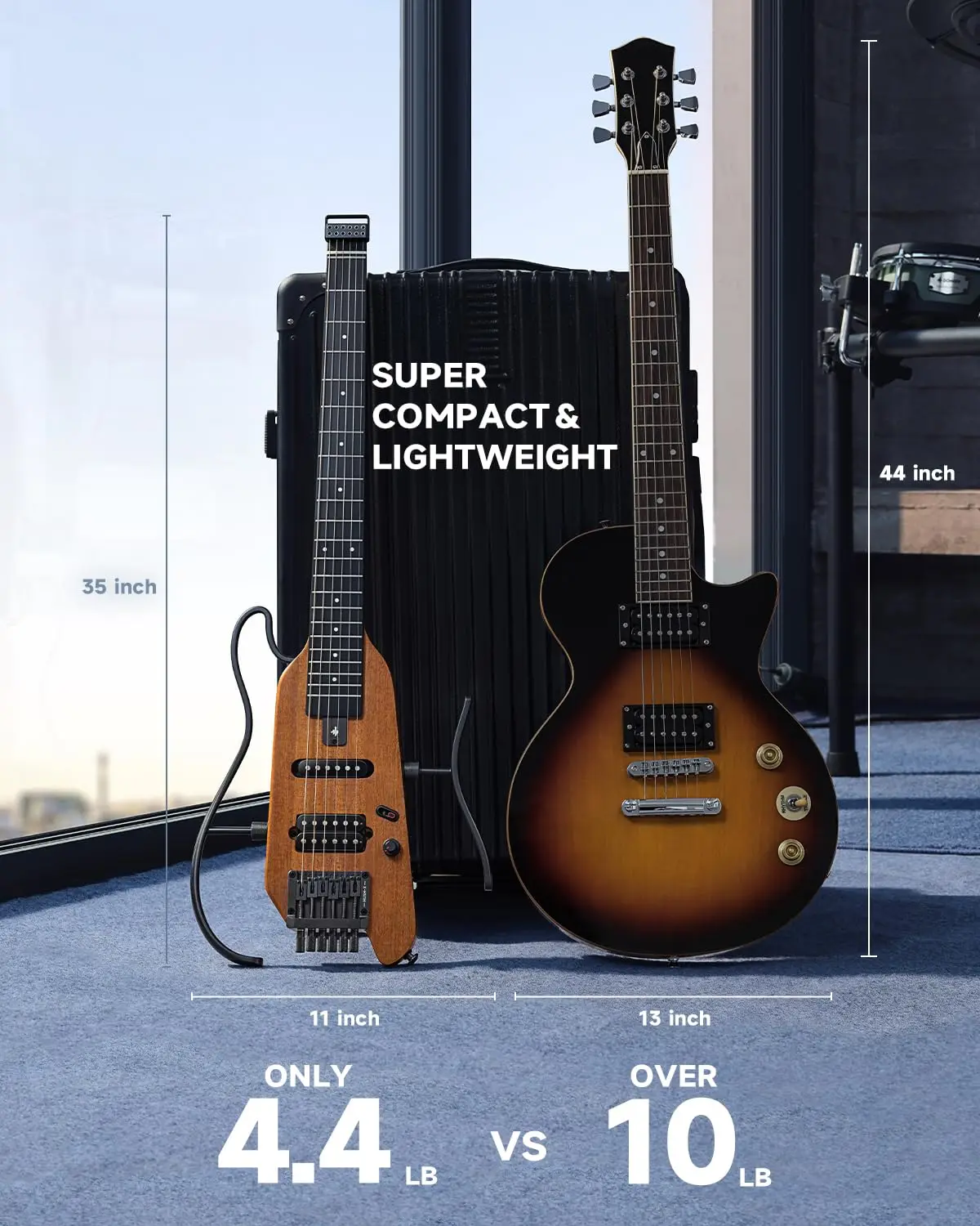 Donner HUSH-X Electric Guitar Kit Hush x Headless Guitar Mahogany Solid Body Travel Practice