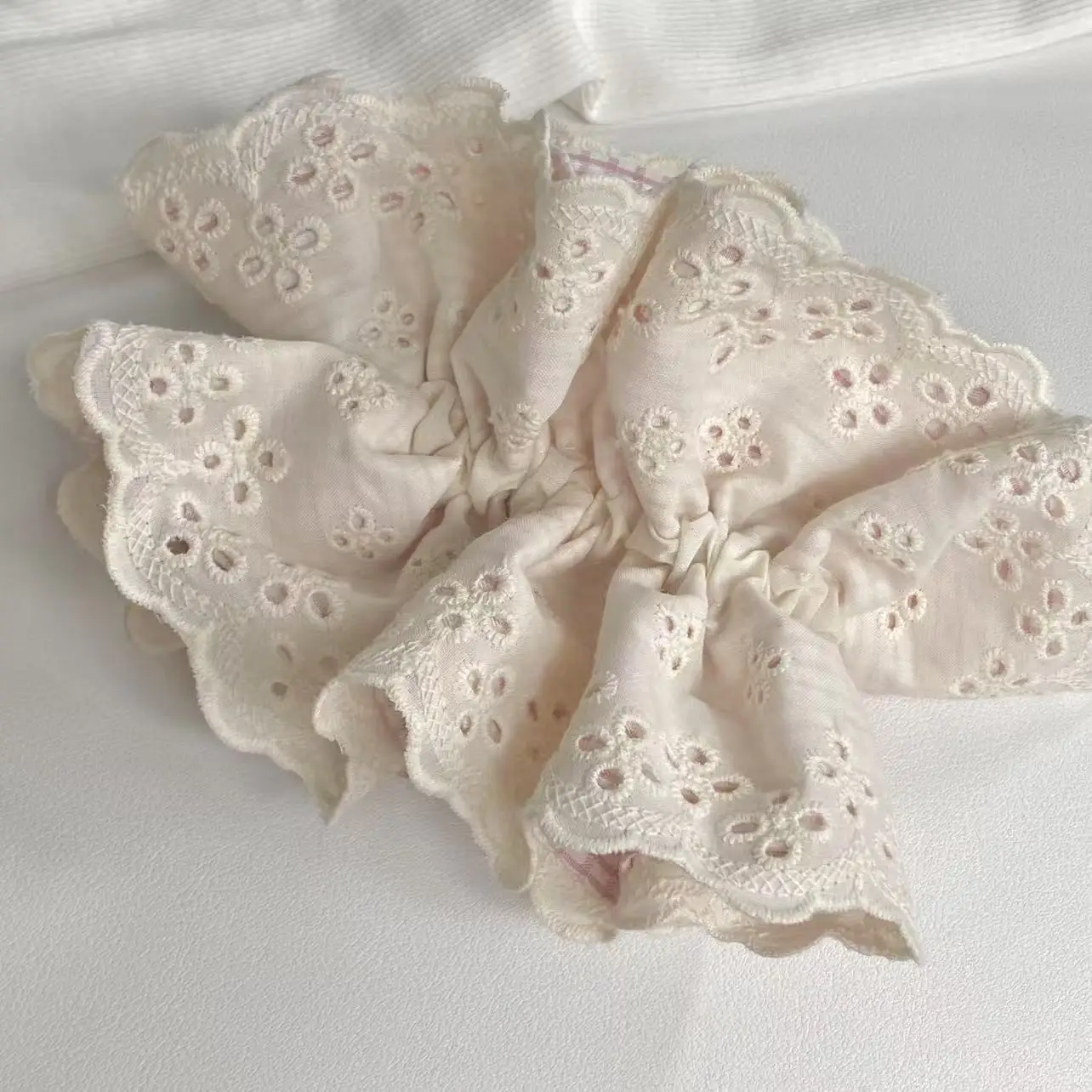 1pc  Sweet Pink Plaid Hair Scrunchie With Lace Trim, Elegant Ruffled Hair Tie, Cute Hair Accessory For Women And Girls