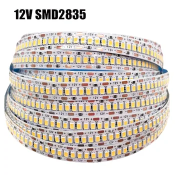 2835 LED 스트립 조명, 밝은 조명 테이프, 흰색, 따뜻한 흰색 램프, 방 장식, 주방 리본 조명, DC12V, 1m, 2m, 3m, 4m, 5m