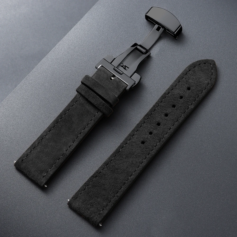Vintage Suede Cowhide Watch Strap with Butterfly Buckle Bracelet - Sport Wristband