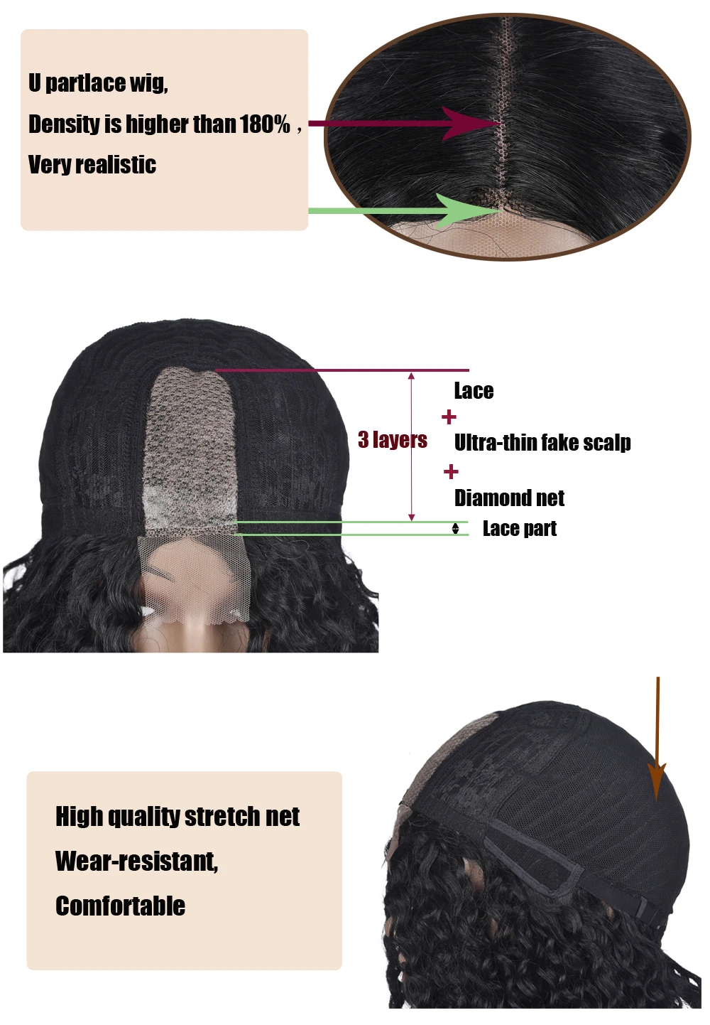 Parrucche sintetiche con frontino in pizzo, 34 pollici, capelli ricci lunghi, parrucche con frontino in pizzo per donna, colore marrone ombré, parrucca cosplay con frontino in pizzo HD, resistente al calore - immagine 5