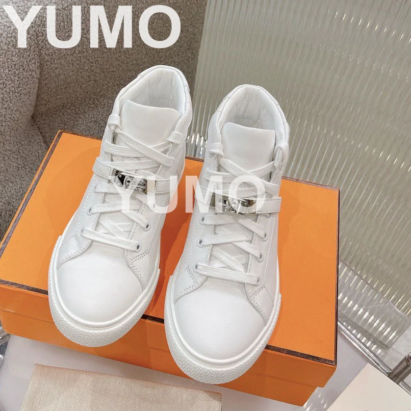 

2023 Spring Autumn Fashion Small White Shoes Buckle Decor Daily Sports Genuine Leather Runway Casual Shoes Size 35-44
