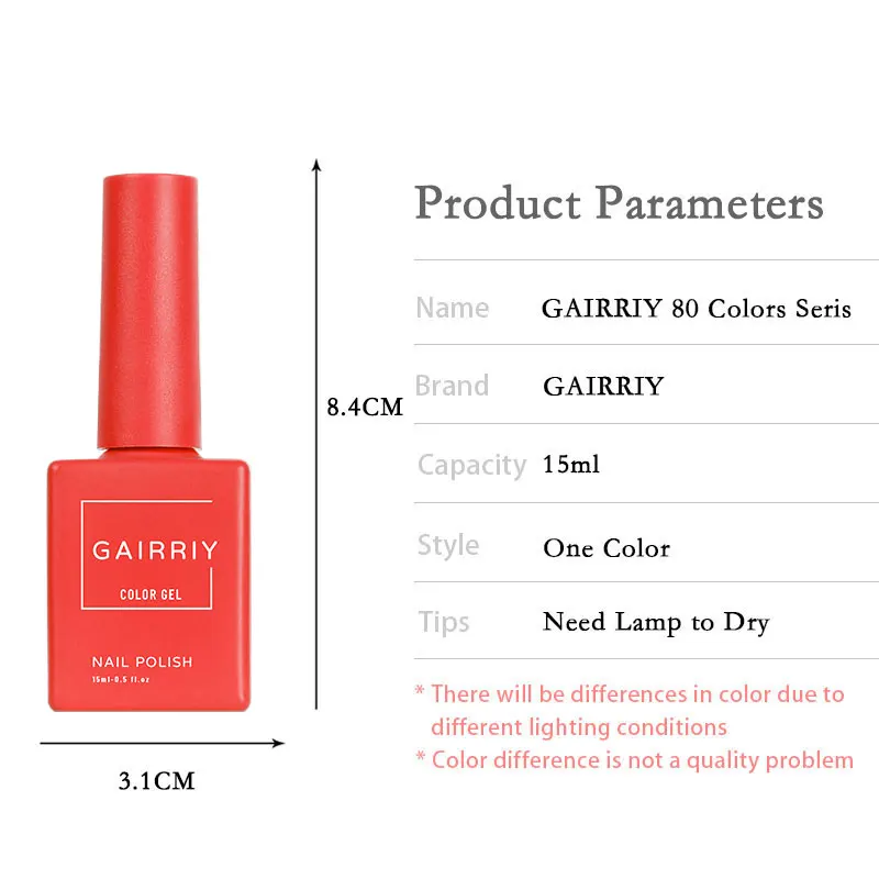 Gairriy 15ml Gel Nail Polish 6 Colors/Set Glitter Soak Off UV LED Semi-Permanent Varnish Art Salon 120 Colours Nail Accessories 6