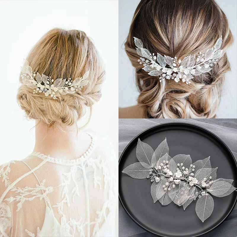 Handmade Leaves Flowers Pearls Women Headbands Beads Bridal Hairbands For Wedding Hair Accessories