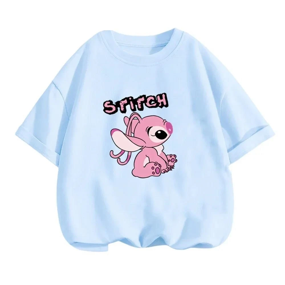 thumbnail image 1 of Camisón infantil de Stitch con diseño de anime kawaii, camisetas casuales de verano a la moda con múltiples dibujos animados, camisetas con cuello redondo y manga corta estampadas, 1 of 5