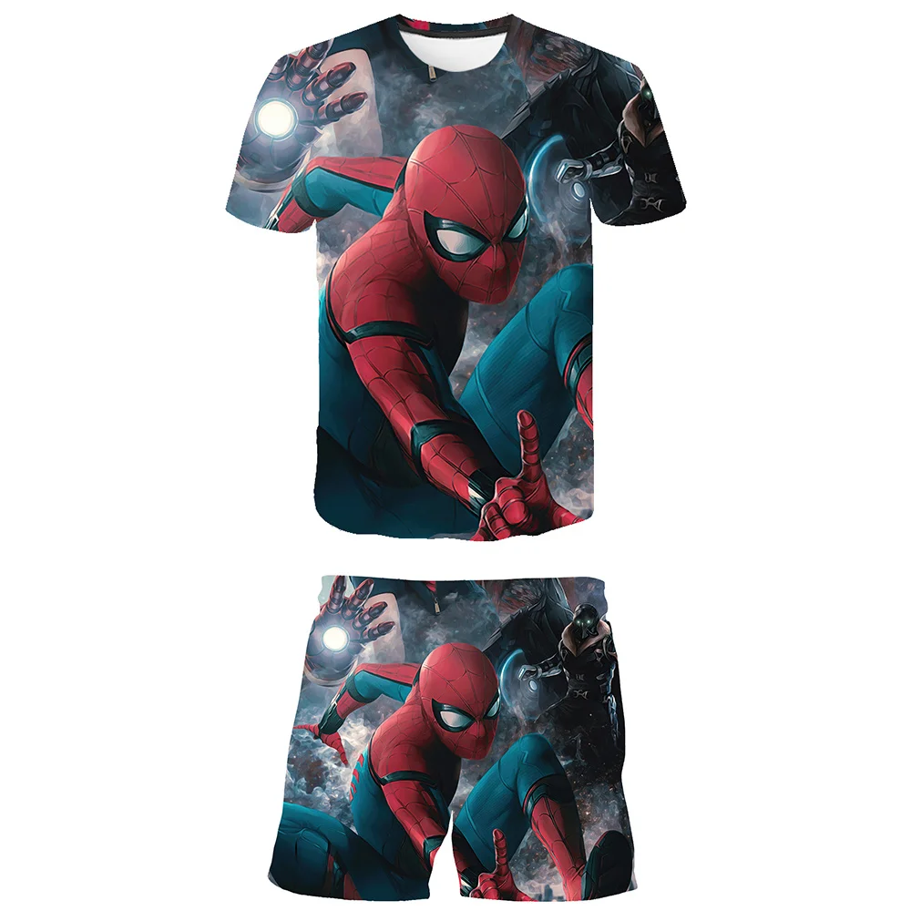 

Disney Spiderman Fashion Cartoon T Shirt+Short Pants Sets Kids 3D Printing T-Shirt Shorts Suit Children's 2 pcs Clothes Outfits