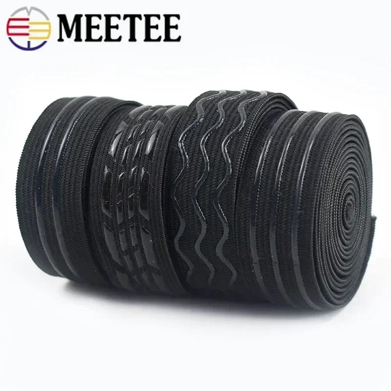 Meetee 2/5/10 미터 탄성 밴드 20-50mm 비 슬립 웨빙 벨트 의류 웨이브 실리콘 리본 DIY 의류 바느질 액세서리