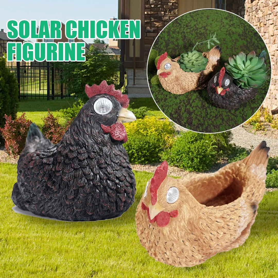 

1pc Solar Chicken Figurine Lamp Creative Simulation Hen Plant Pot Decor Light Outdoor Garden Yard Handicraft Ornament