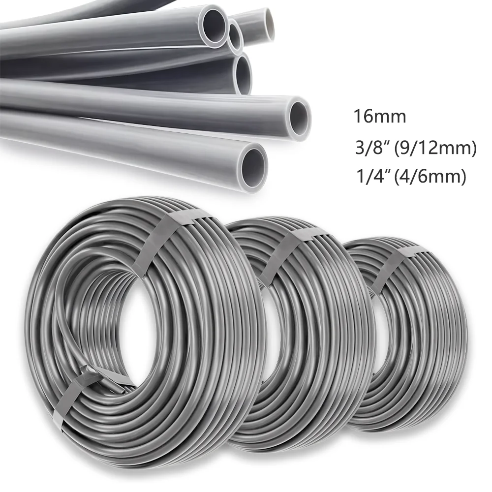10M/20M/30M 1/4" 3/8" 1/2" Gray PE Hose for Home Garden Areenhouse Drip Irrigation Pipe OD-6mm OD-12mm OD-16mm Watering Tubeing