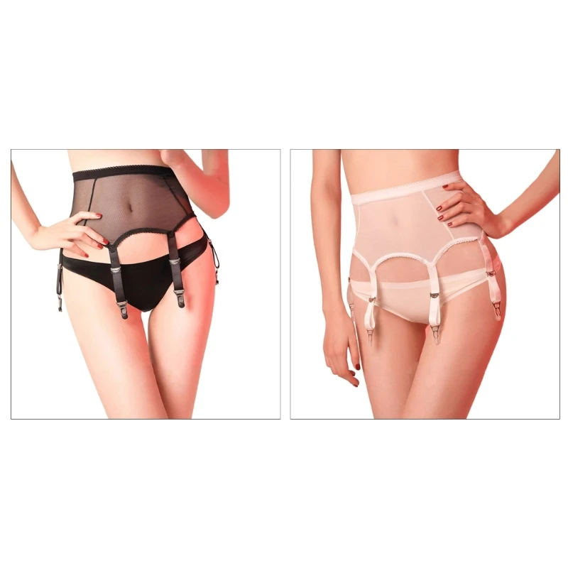 

Women Sexy Mesh High Waist Garter Belt Suspender Belt with 4 Clip for Stockings