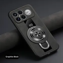 Luxury Silicone Leather Magnetic Ring Holder Case - Premium Shockproof Cover - Poco F8 ultra (Black)