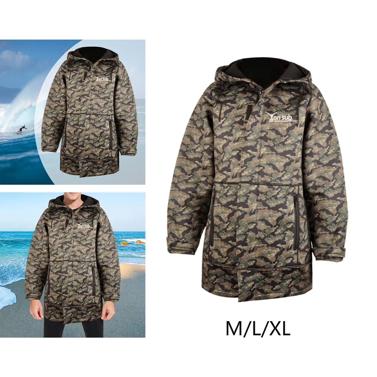 Waterproof Parka Wetsuit Sun Protection Windproof Hooded Jacket Warm Coat for Outdoor Water Sports Surfing Kayaking Camping