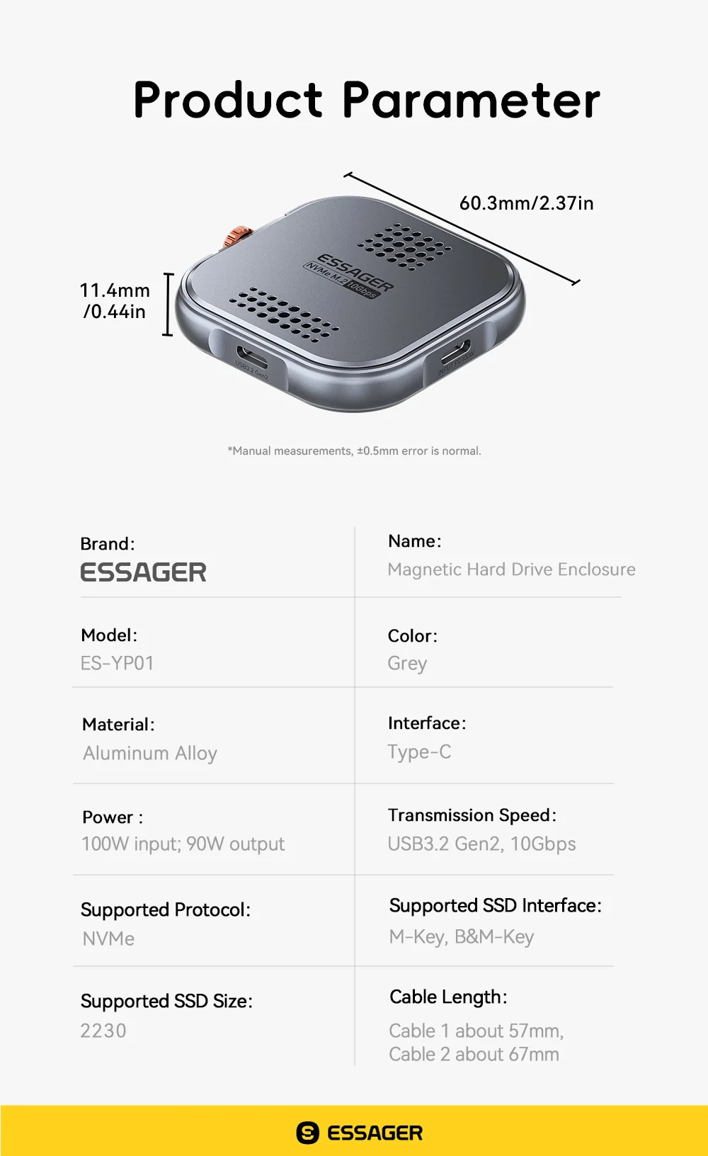 Magnetic Hard Drive Enclosure Tpye C M.2 2230 NVME SSD Docking Station USB3.2 Ge