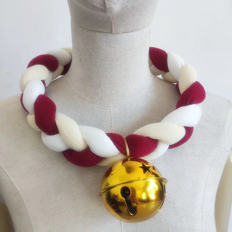 Christmas Braided Choker Necklace Man Women Halloween Party Animal Cosplay Prop Cotton Rope Bell Collar Festival Accessory