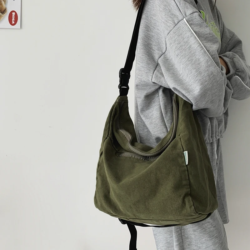 Leisure-Canvas-Shoulder-Bag-For-Women-Simple-Solid-Color-Large-Capacity ...