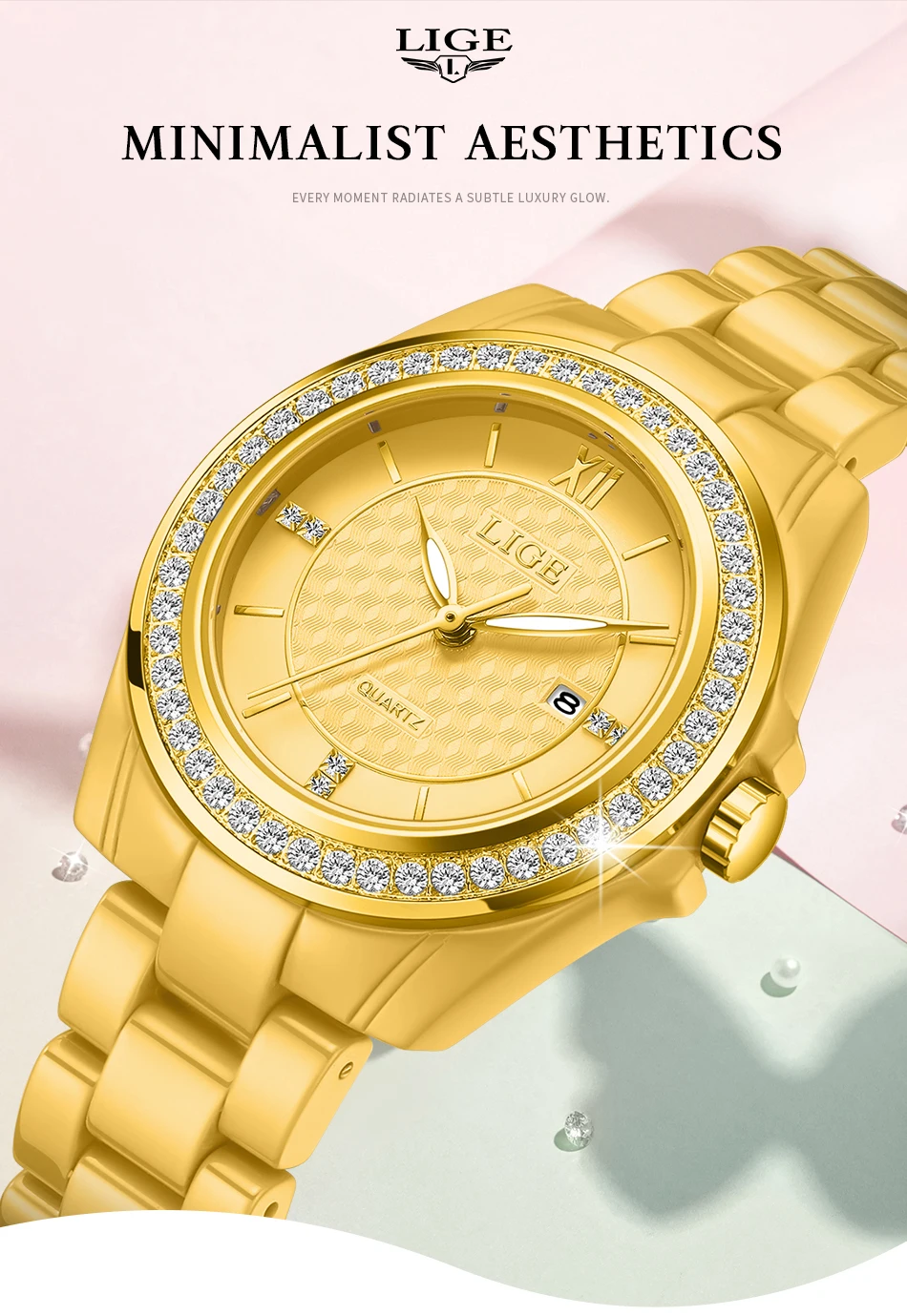 LIGE New Pink Watch Women Watches Top Brand Luxury Ceramic Watch Women Fashion Sport Waterproof Quartz Watch Female Montre Femme