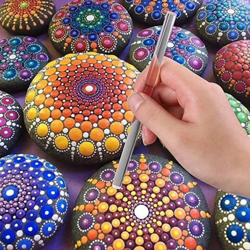 53/35pcs DIY 스톤 만다라 도트 도구 그림 바위 스톤 펜 엠보싱 스타터 드로잉 스텐실 템플릿 브러시 트레이 키트