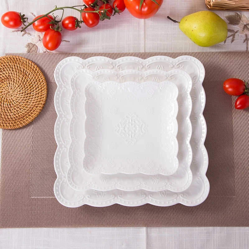 European embossed home China ceramic square plate breakfast dessert plate butterfly dish afternoon tea fruit wedding