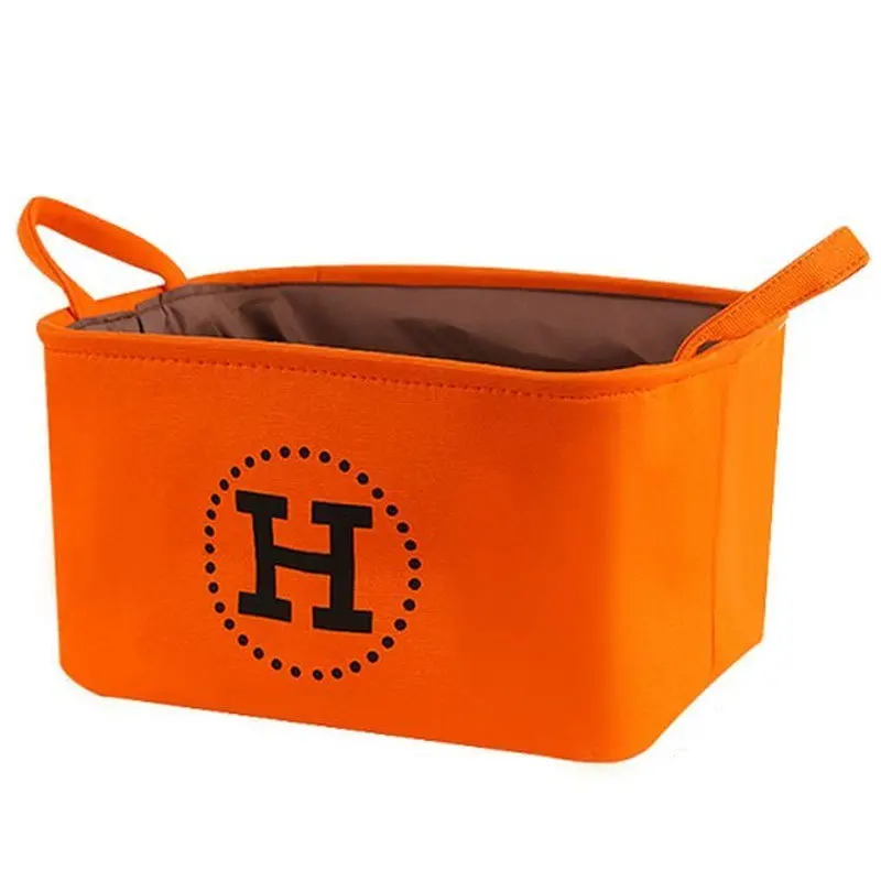 Simple Orange Desktop Fabric Storage Basket Home Toy Makeup Fabric Storage Basket Foldable With Handles Letter Storage Organizer 5