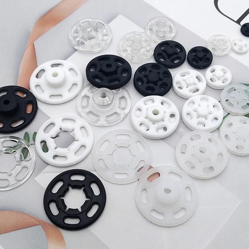 50set 7-21mm Black/White/Clear Plastic Round Snap Buttons Baby Doll Clothes Fasteners DIY Sewing Crafts Scrapbooking Accessories 2
