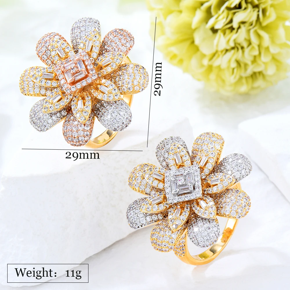 GODKI Magnificent Stack Ring Luxury Flower Wheel CZ Cubic Zircon