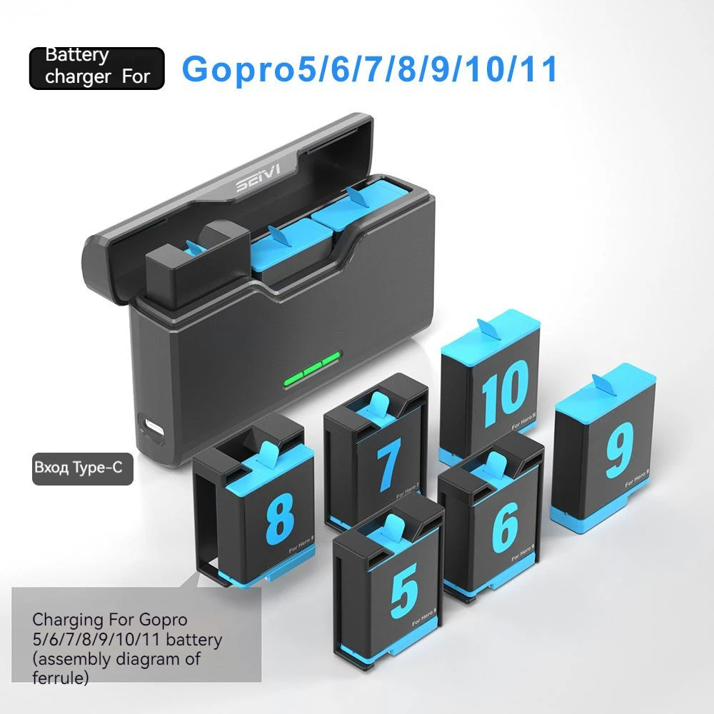 Description Picture 3 of itemuniversal Battery Charger For GoPro Hero 11 10 9 8 7 6 5 camera Accessories Fast Smart Charging Case Charger Storage Box SD slot