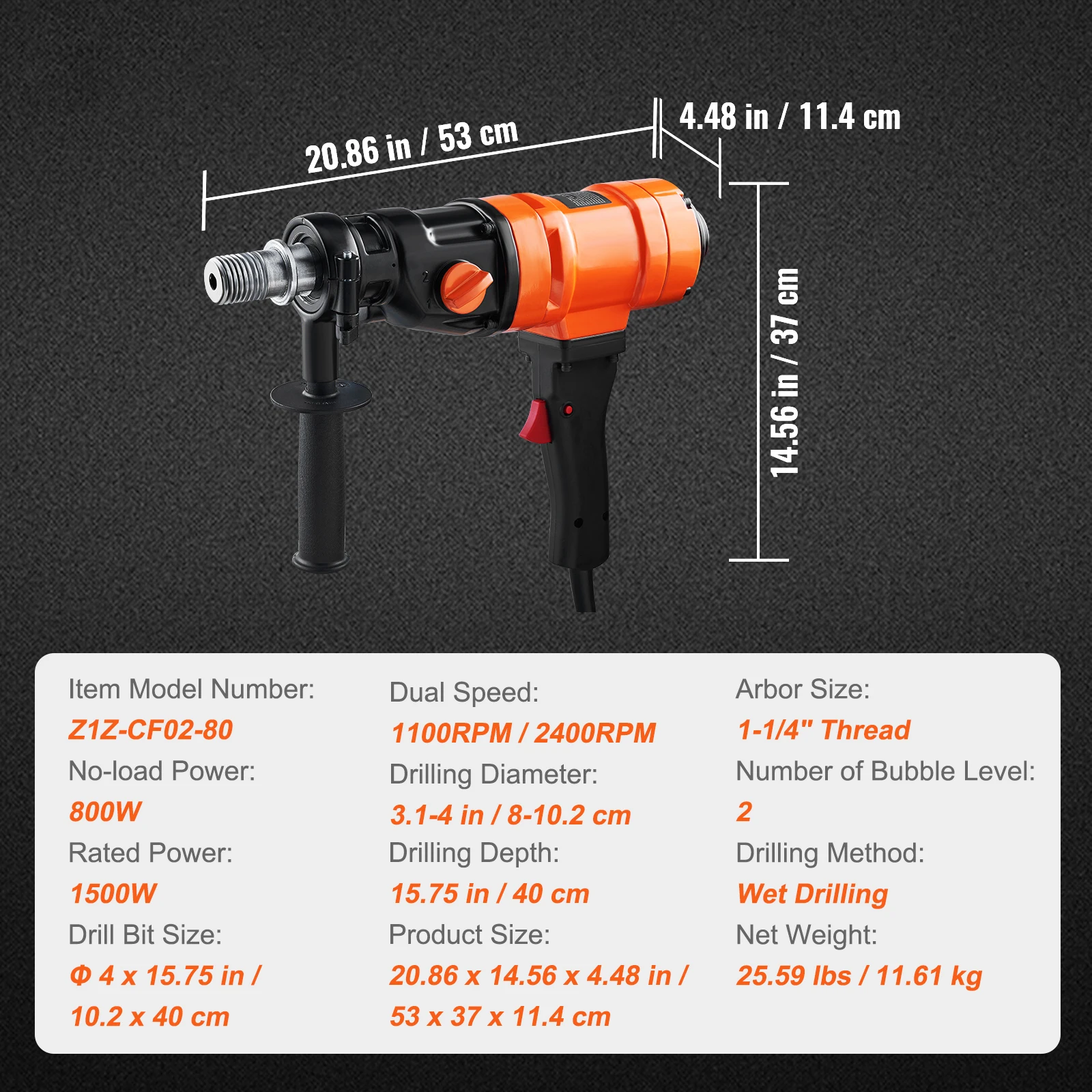 SucceBuy 1500 W 4in Bit Diamond Core Drill Machine Handheld Concrete Core Drill Rig Wet Stepless Speed Electric Drilling Machine
