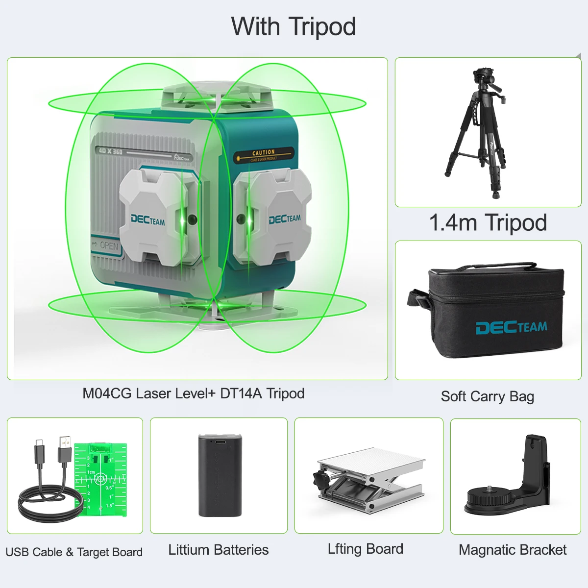 16 Lines 4D Laser Level Green Beam Self-Leveling Cross Line Laser Level Tool Set