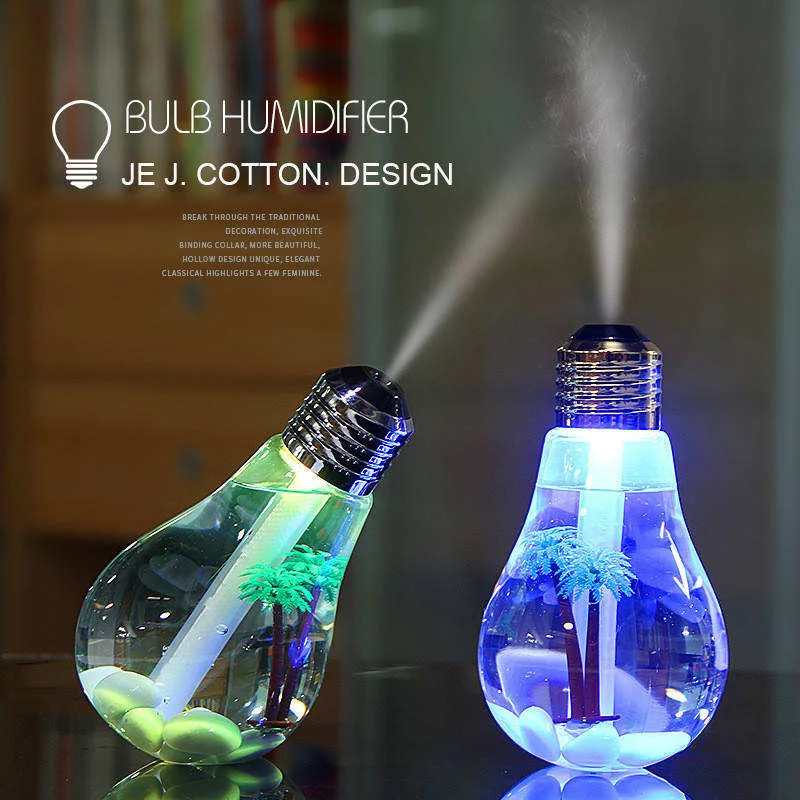 Mini Portable Usb Rechargeable Bulb Humidifier Colorful Led Light Mist Sprayer Nano Mist Desktop Ultrasonic Humidifier For Home