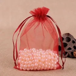 Elegant Chiffon Organza Gift Bags - 50pcs Assorted Sizes for Weddings, Parties, and Festive Occasions (Burgundy)