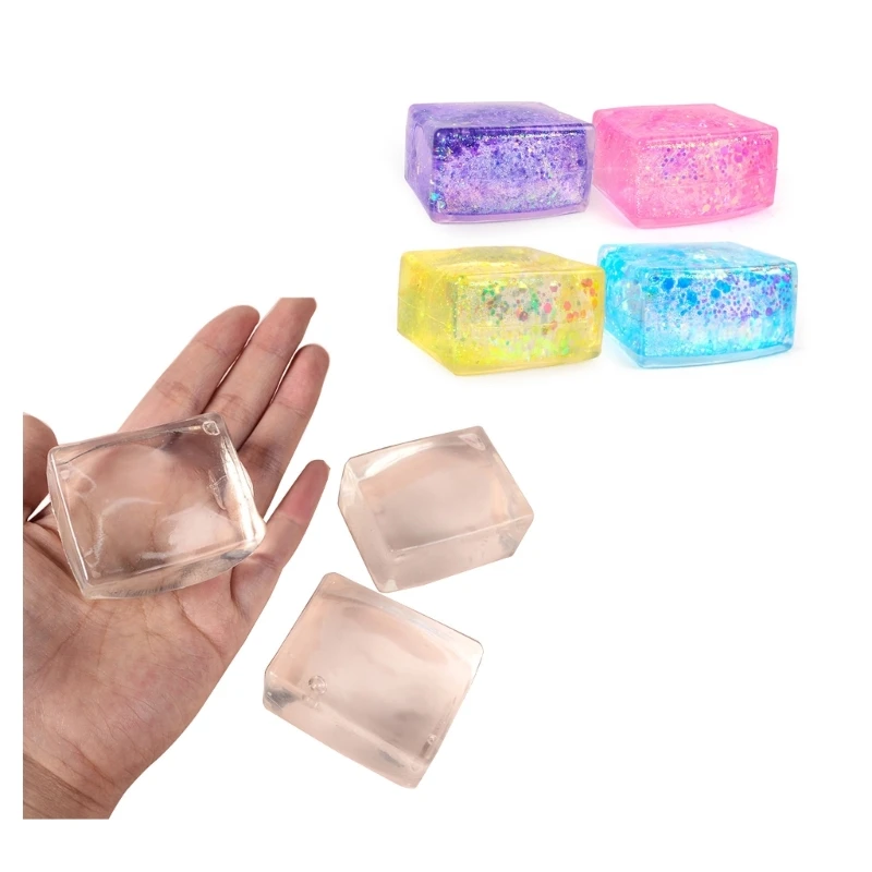 

Squeeze Toy Ice Cube Mochi Clear Tofu Shape for Kids Anxiety Reduce Fairy Slow Rising Teens Party Supplies