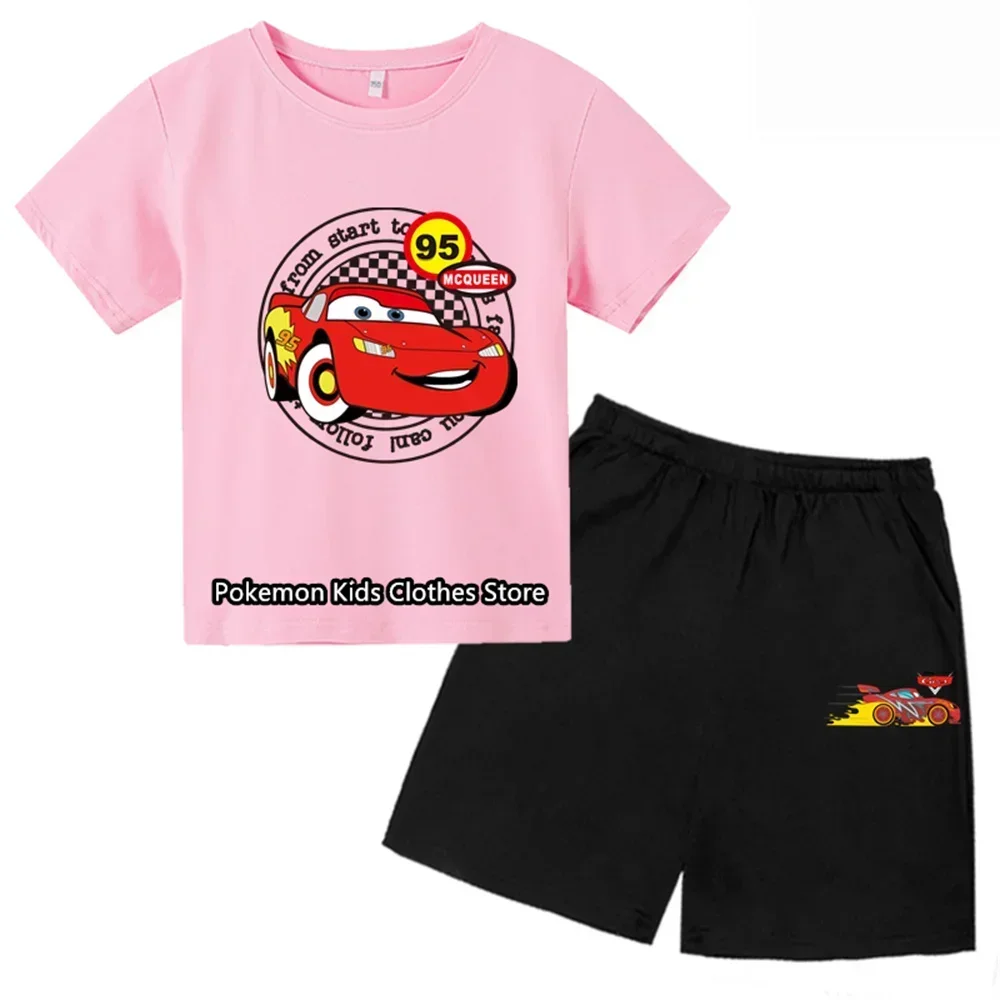 Cartoon Kids Clothes Shirt Pixar Car Lightning Mcqueen Children's Disney Cars Top Girl Boys 3-14 Years Old T-shirt Set Teen Tops 5