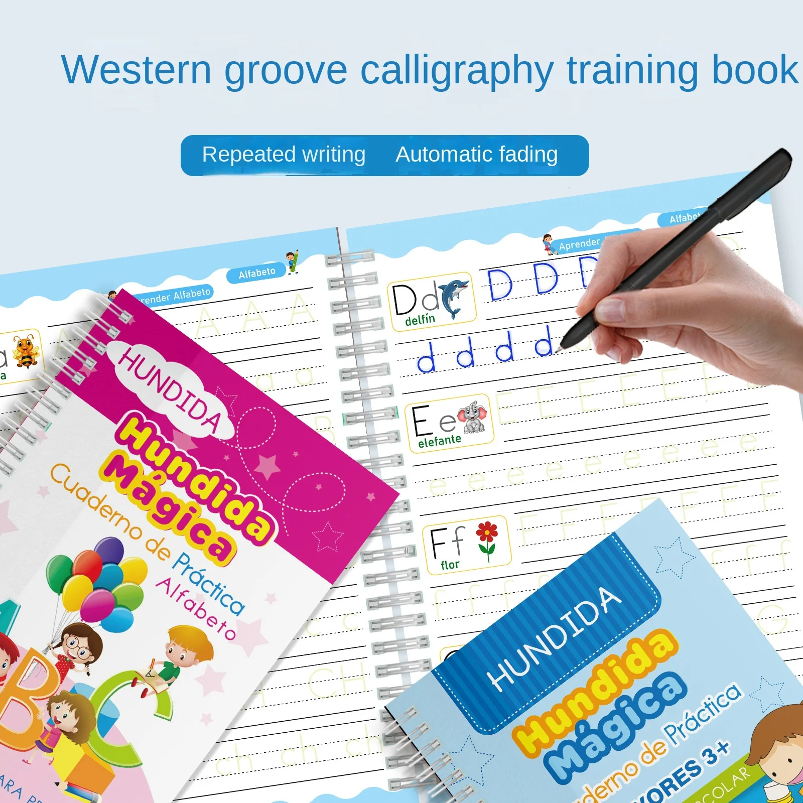 스페인어 매직 북, 어린이를 위한 레터링 학습 워크북, 재사용 가능한 노트북, 스페인어 몬테소리 쓰기 