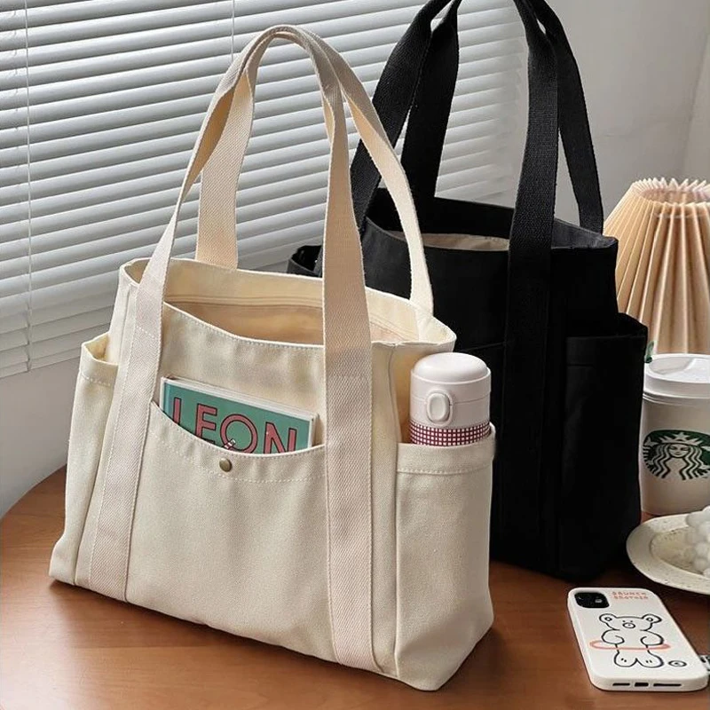 

Large Capacity Canvas Tote Bags for Work Commuting Carrying Bag College Style Student Outfit Book Shoulder Bag