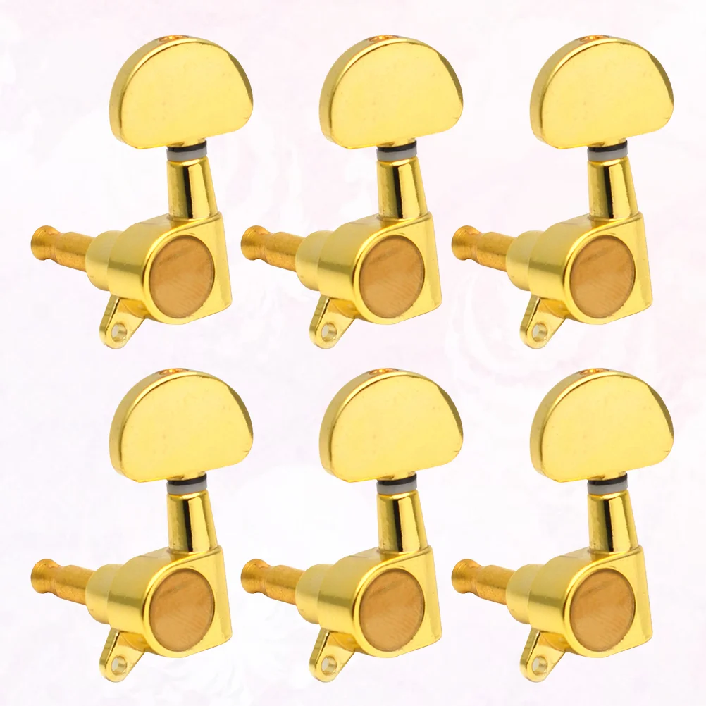 

6PCS Large Handle Tuning Pegs Replacement Circular Guitar Heads for Electric Guitar Wooden Guitar - Left (Golden)