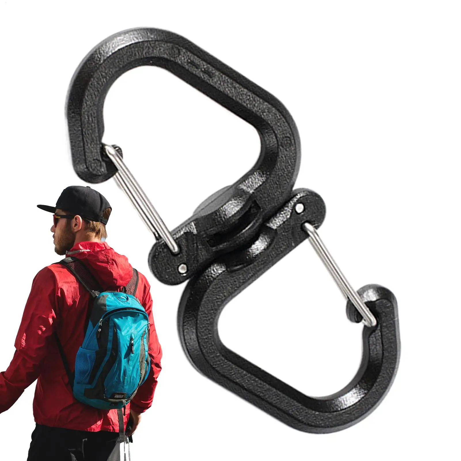 Outdoor-Klettern, 360° drehbarer Doppelkarabiner, drehbarer Anschluss, Schlüsselanhänger, Mehrzweck-Rucksack, Schlüsselanhänger, Karabiner – Detail 1