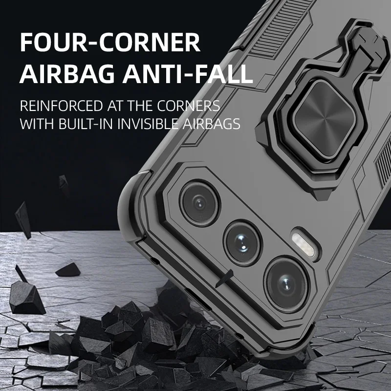 Magnetic Armor Shockproof Phone Case with Metal Ring Stand Holder