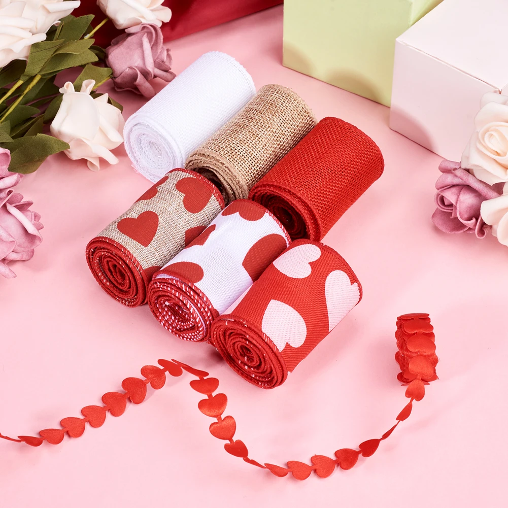 2m/style 7 Styles Heart Polyester Ribbon with Metallic Wire Twist Ties for Wedding Home Decoration Gift Wrapping Accessories