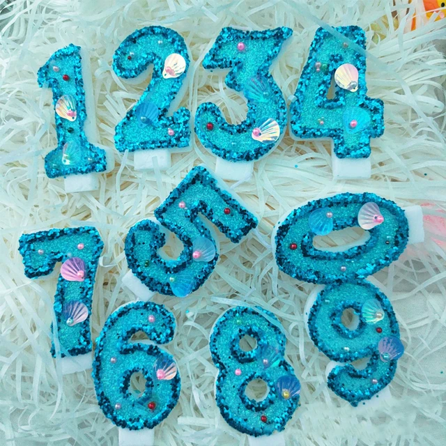 Bougie d'anniversaire chiffre bleu : decor gateau anniversaire