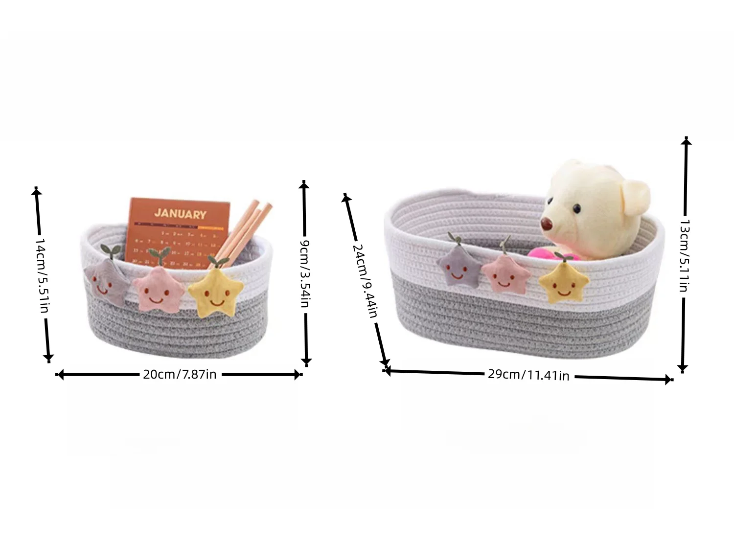 2 pieces of L+M woven basket table storage, cosmetics storage box, storage basket, bedside key table storage basket 6