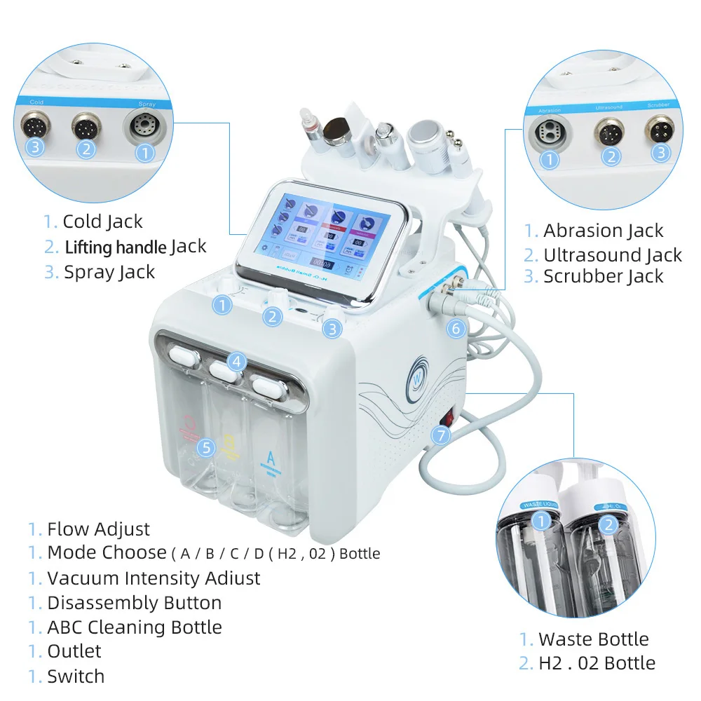 6 in 1 Dermabrasion Facial Machine Rejuvenation Facial Water Dermabrasion Machine Hydra Aqua Deep Cleaning Skin Care Device