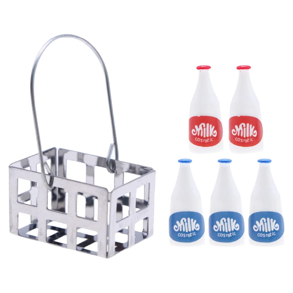 

Miniature Milk Bottle Basket Set Tiny Milk Bottle Model Dollhouse Milk Bottles Set Basket Dollhouse Furniture Accessories Doll