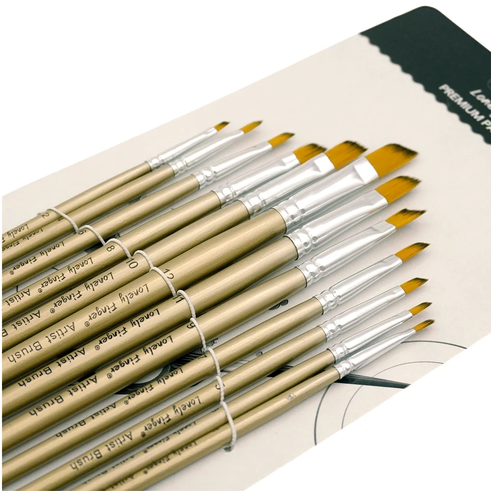 Deluxe 12-Piece Artist Paint Brush Collection - Ultra-Durable Nylon Bristles for Diverse Painting Styles