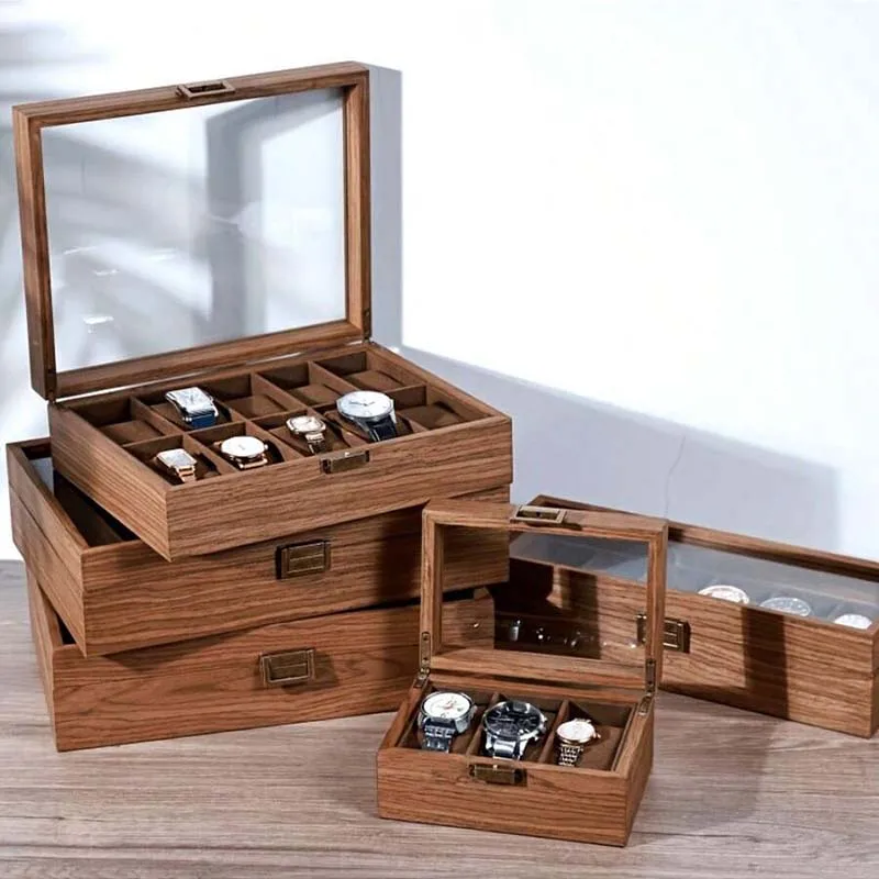 Solid Wood Watch Storage Box with Glass Display