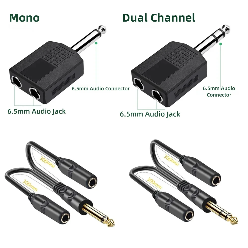 6.5mm TRS to Dual 6.5mm Jack Audio Splitter 1-in 2-Out Y-Cable Audio Adapter Plu