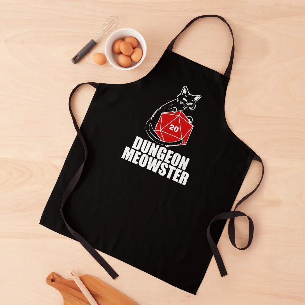 

Dungeon Meowster Black Cat With D20 Polyhedral Dice Apron Women Kitchen Custom Men'ss Apron